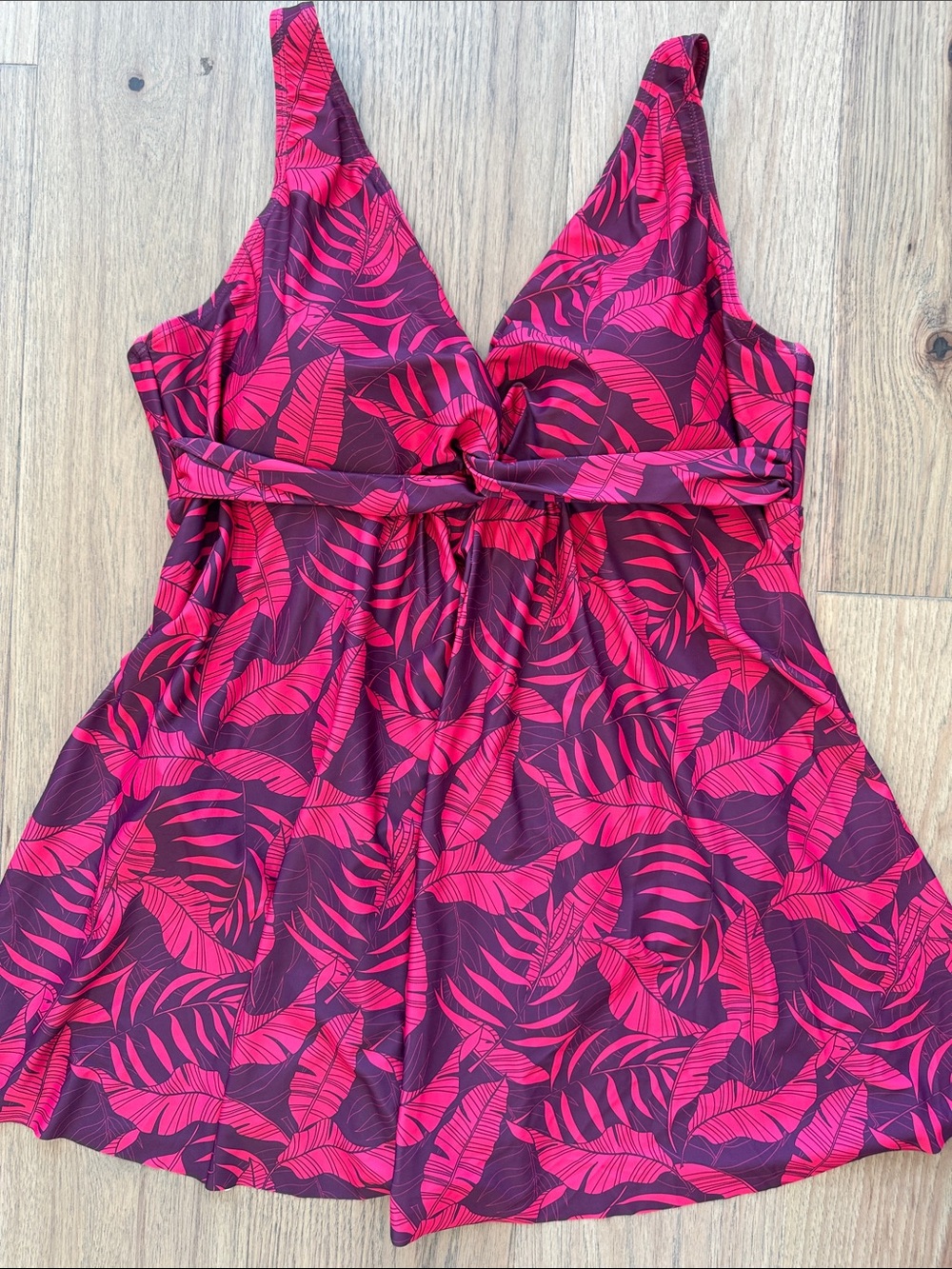 Simply Fit Tropical One Piece Women’s 3X Swim Dress V Neck Flared Skirt Beach